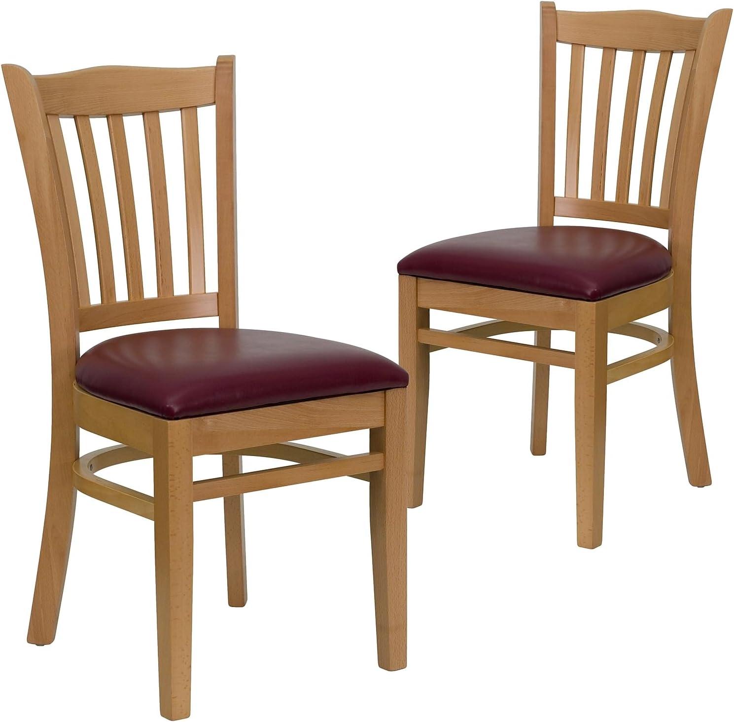 imageFlash Furniture HERCULES Series Vertical Slat Back Walnut Wood Restaurant ChairBurgundy Vinyl SeatNatural Wood Frame