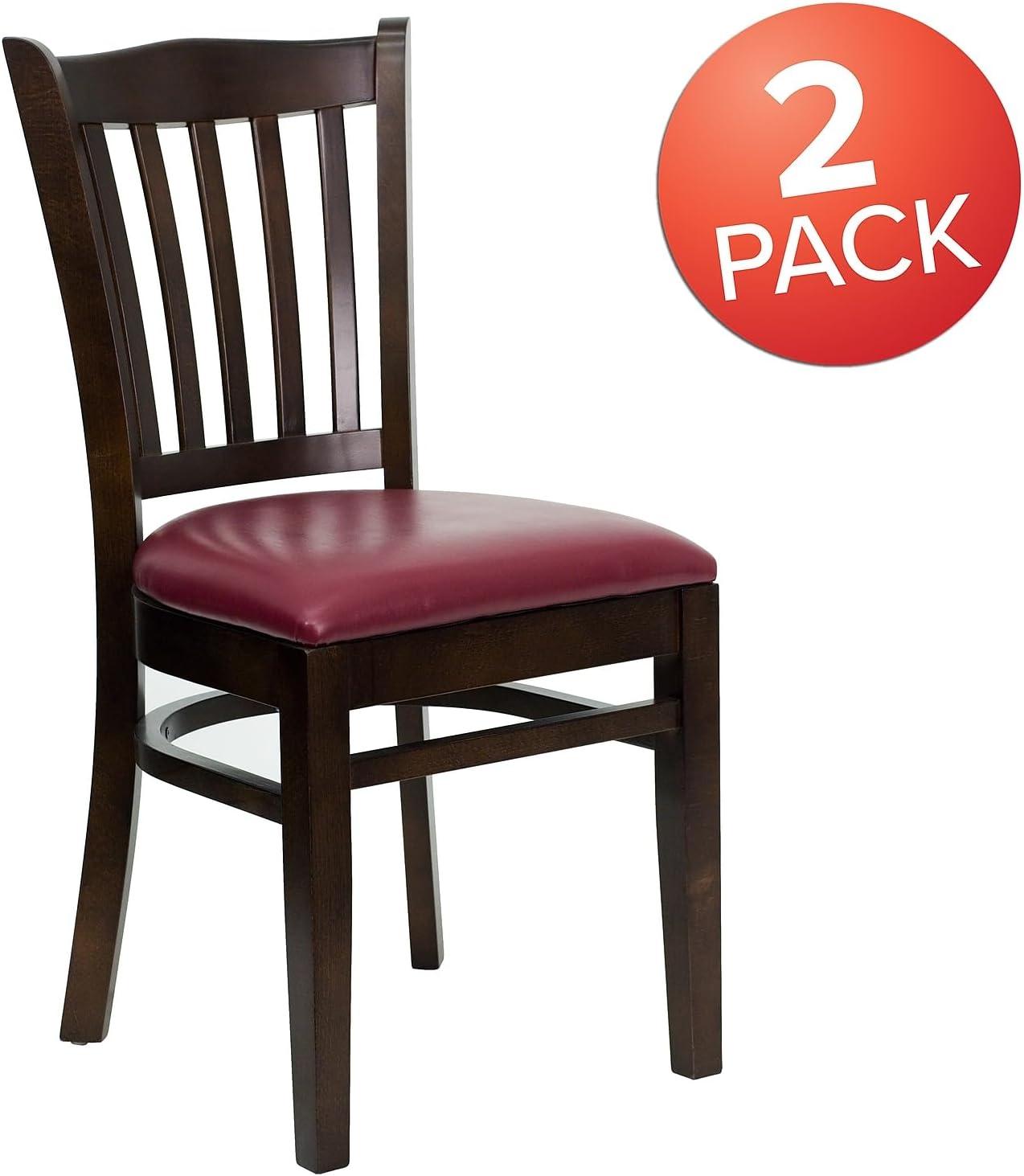 imageFlash Furniture HERCULES Series Vertical Slat Back Walnut Wood Restaurant ChairBurgundy Vinyl SeatWalnut Wood Frame