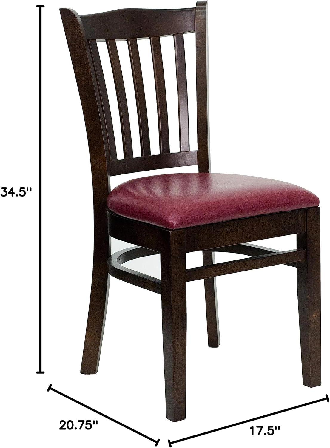 imageFlash Furniture HERCULES Series Vertical Slat Back Walnut Wood Restaurant ChairBurgundy Vinyl SeatWalnut Wood Frame