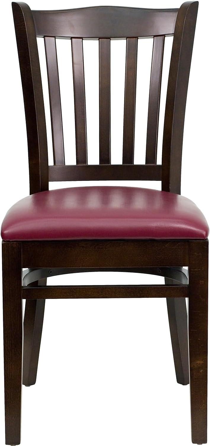 imageFlash Furniture HERCULES Series Vertical Slat Back Walnut Wood Restaurant ChairBurgundy Vinyl SeatWalnut Wood Frame