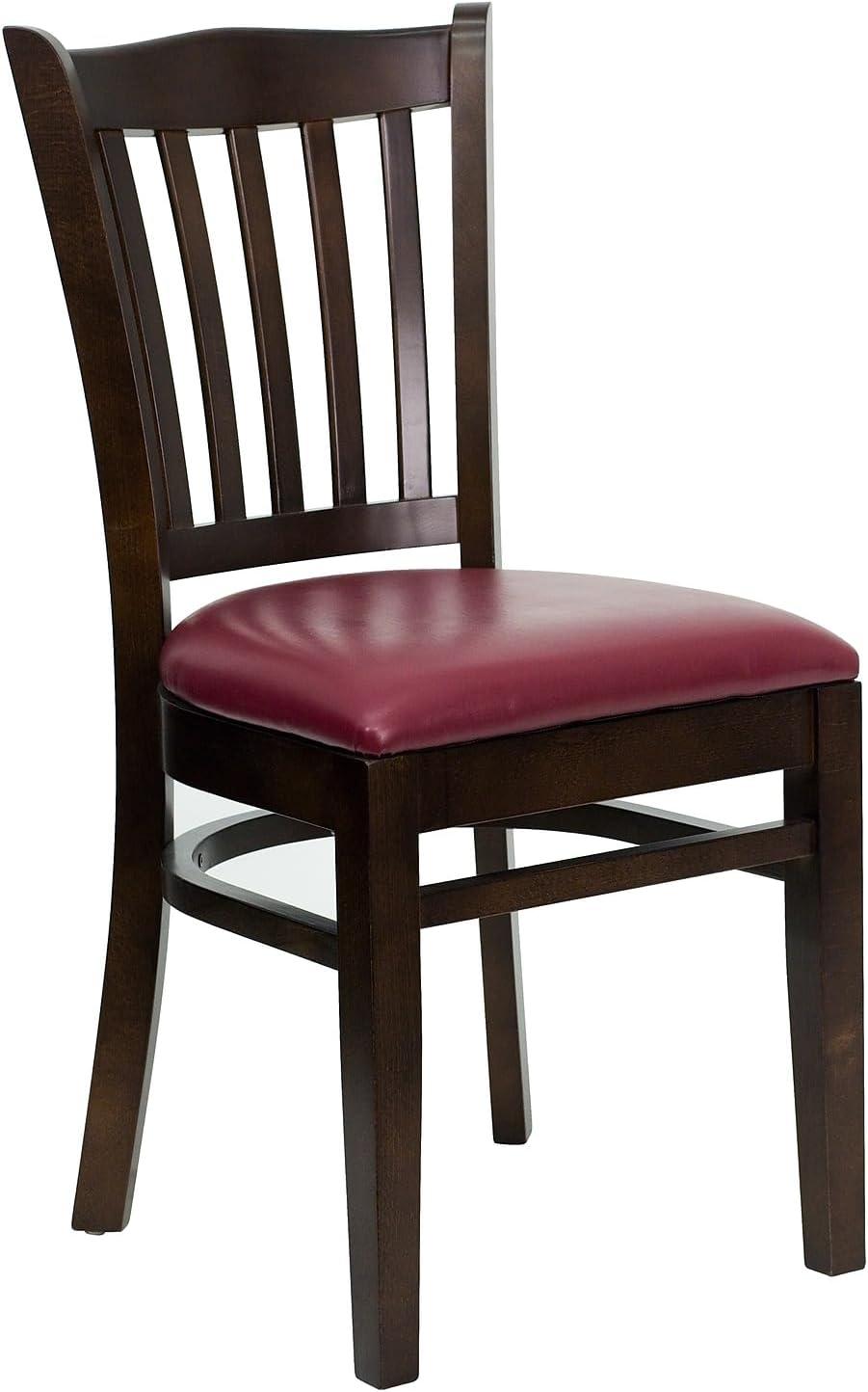 imageFlash Furniture HERCULES Series Vertical Slat Back Walnut Wood Restaurant ChairBurgundy Vinyl SeatWalnut Wood Frame