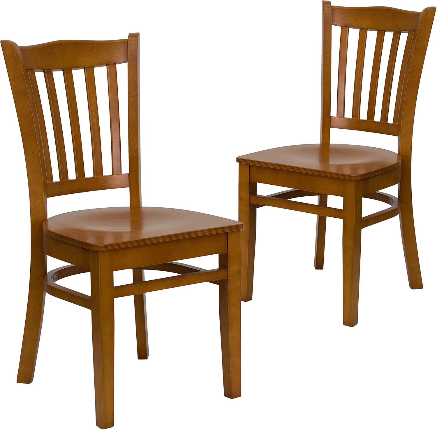 imageFlash Furniture HERCULES Series Vertical Slat Back Walnut Wood Restaurant ChairCherry Wood SeatCherry Wood Frame
