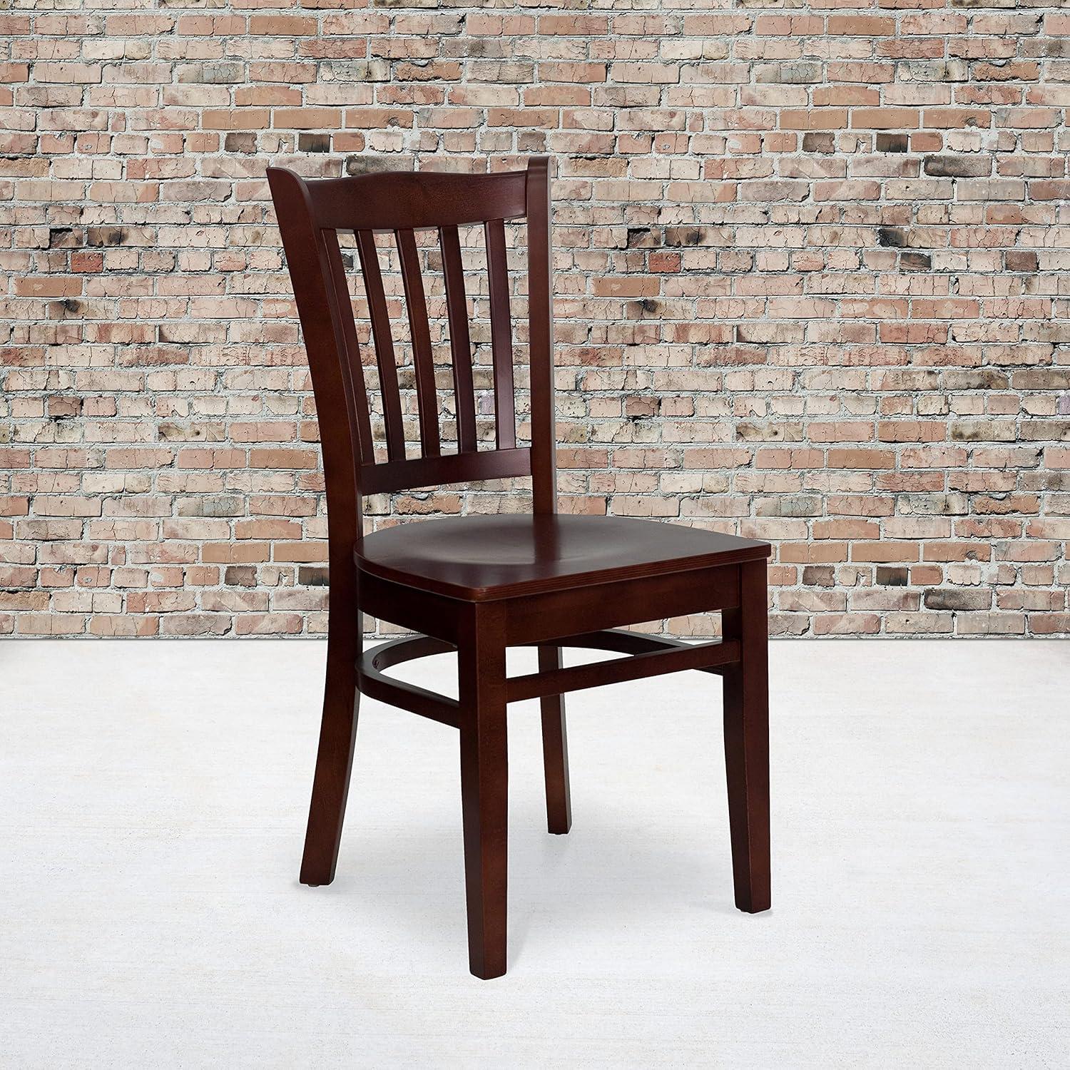 imageFlash Furniture HERCULES Series Vertical Slat Back Walnut Wood Restaurant ChairMahogany Wood SeatMahogany Wood Frame