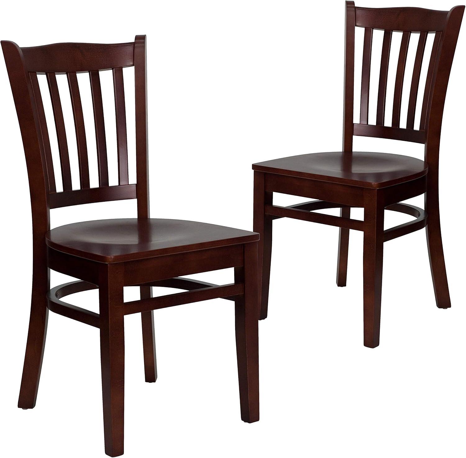 imageFlash Furniture HERCULES Series Vertical Slat Back Walnut Wood Restaurant ChairMahogany Wood SeatMahogany Wood Frame