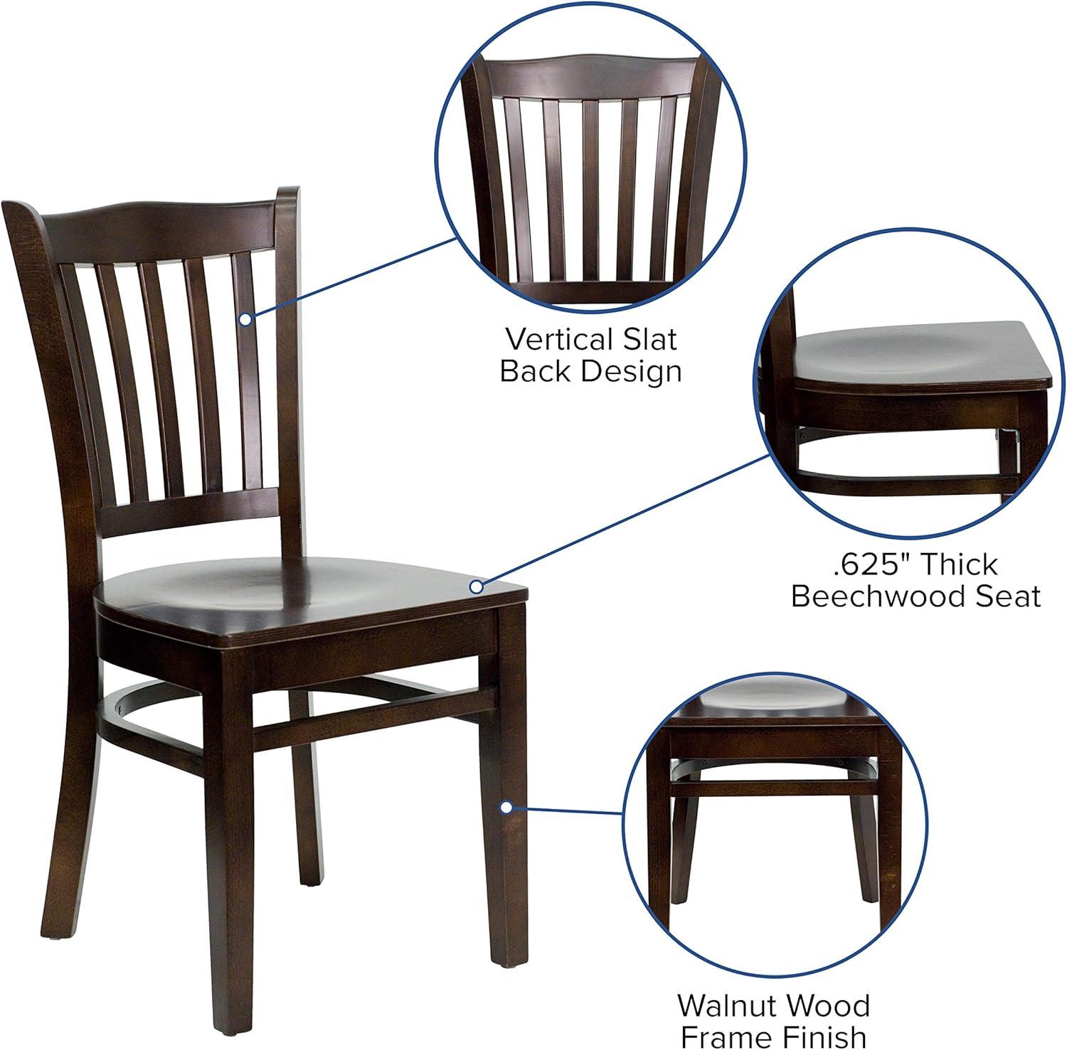 imageFlash Furniture HERCULES Series Vertical Slat Back Walnut Wood Restaurant ChairWalnut Wood SeatWalnut Wood Frame
