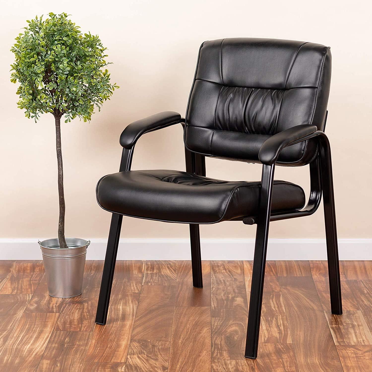 imageFlash Furniture Haeger White LeatherSoft Executive Side Reception Chair with Black Metal FrameBlack LeathersoftBlack Frame