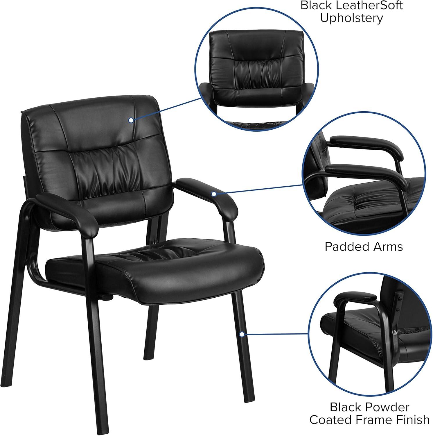 imageFlash Furniture Haeger White LeatherSoft Executive Side Reception Chair with Black Metal FrameBlack LeathersoftBlack Frame