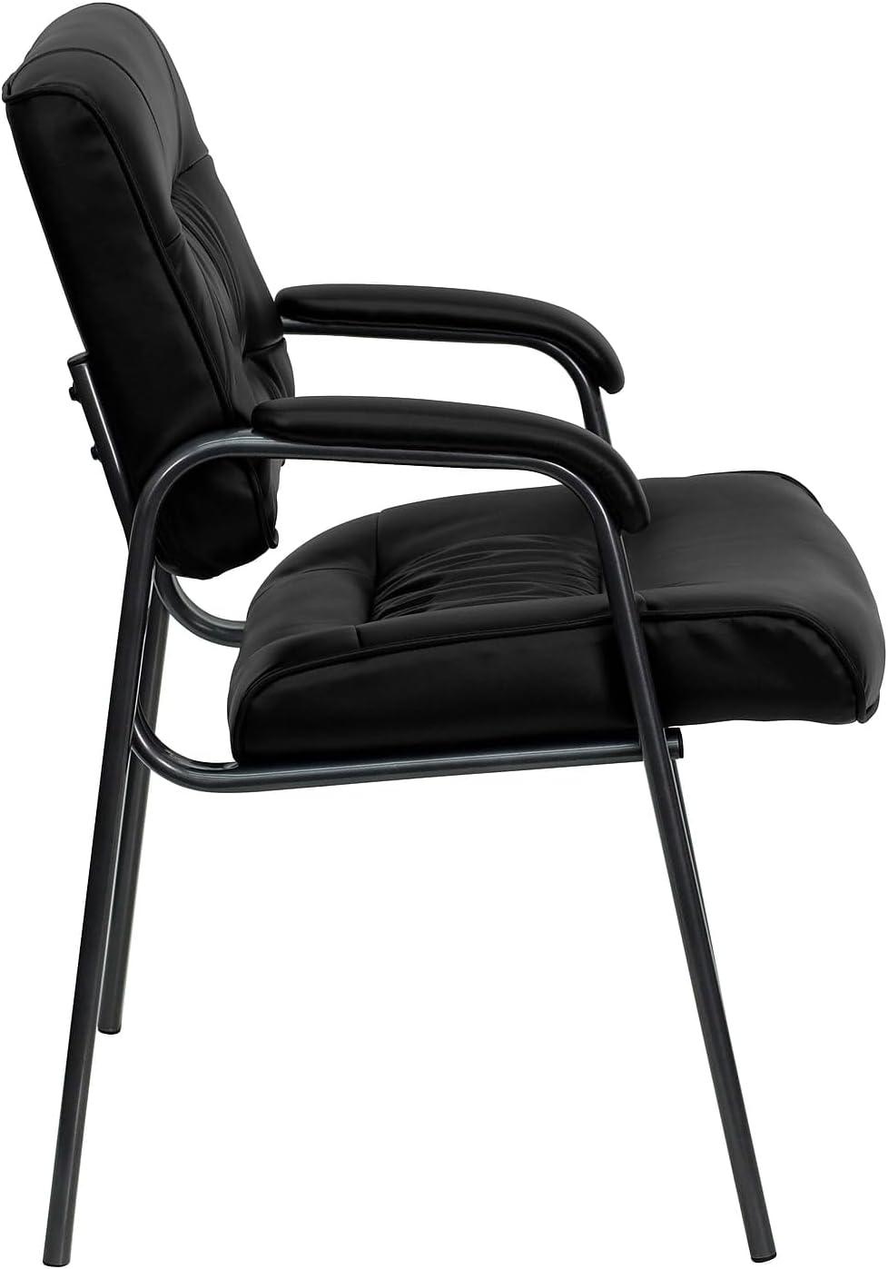 imageFlash Furniture Haeger White LeatherSoft Executive Side Reception Chair with Black Metal FrameBlack LeathersoftTitanium Frame