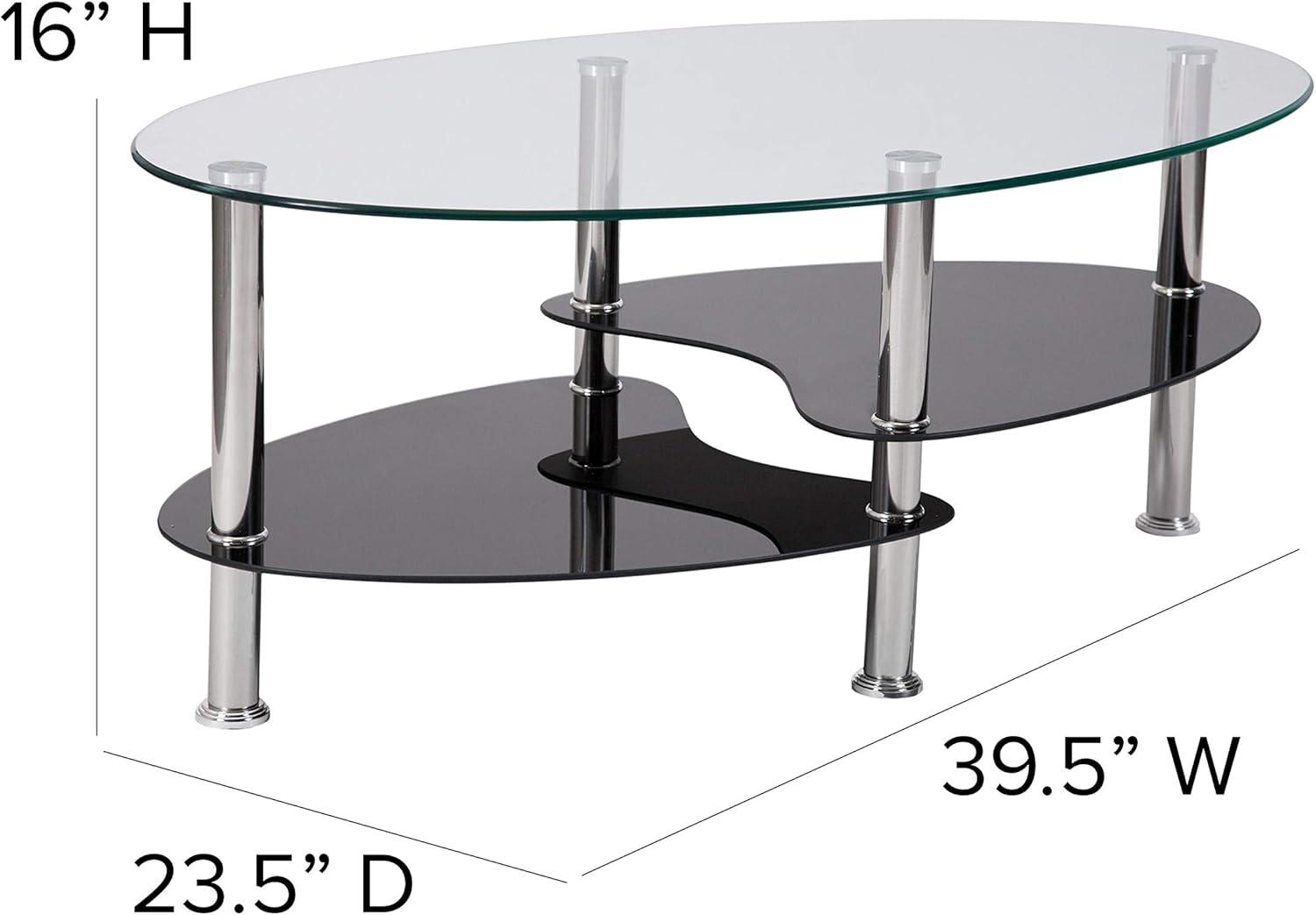 imageFlash Furniture Hampden Glass Coffee Table with Black Glass Shelves and Stainless Steel Legs