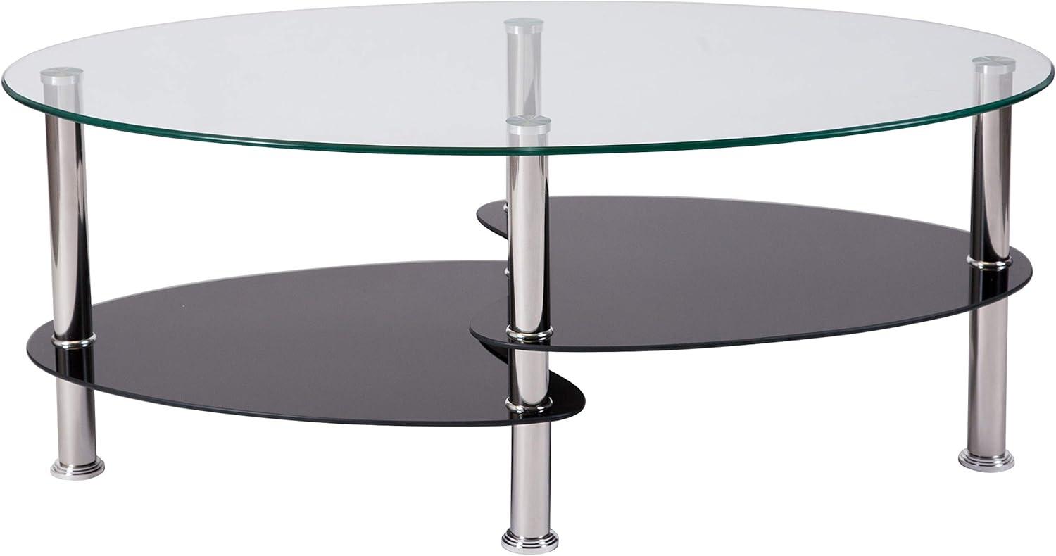 imageFlash Furniture Hampden Glass Coffee Table with Black Glass Shelves and Stainless Steel Legs
