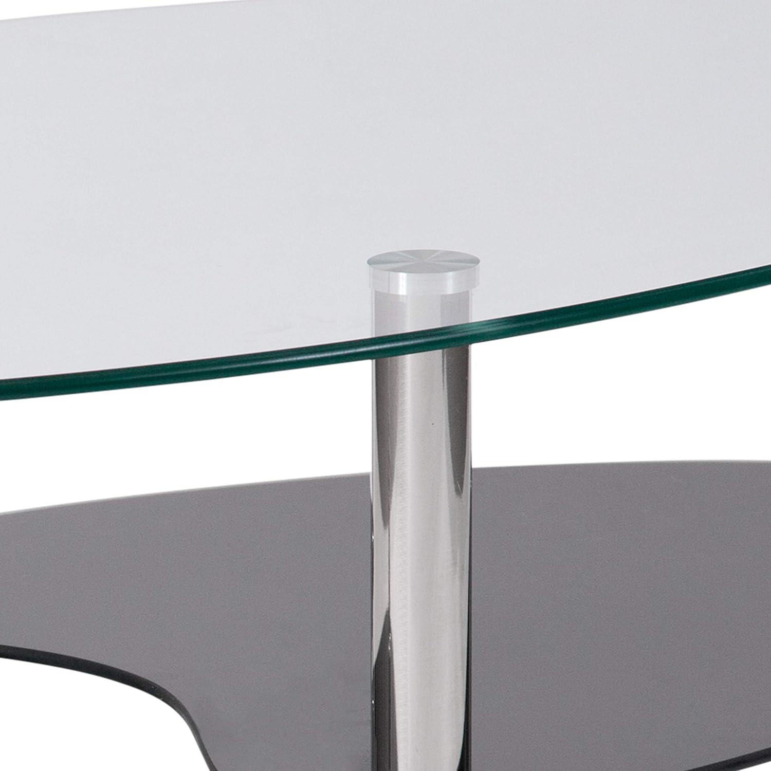 imageFlash Furniture Hampden Glass Coffee Table with Black Glass Shelves and Stainless Steel Legs