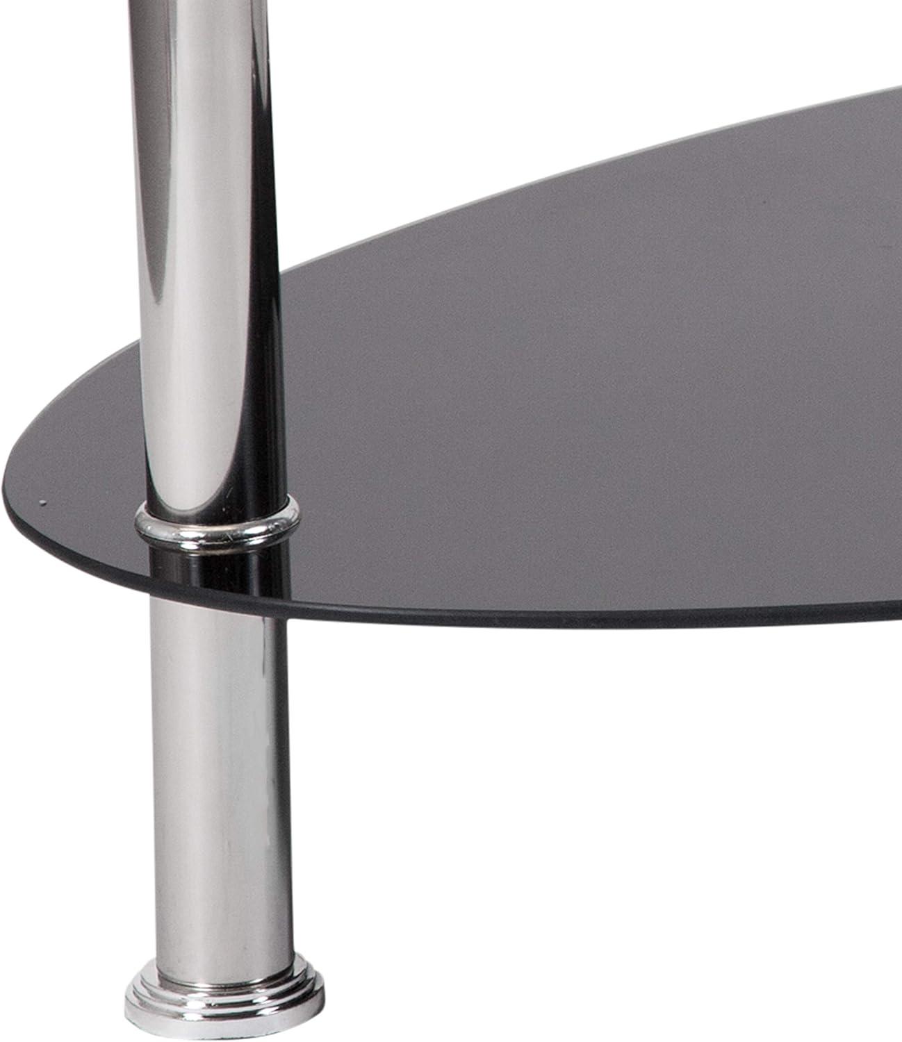 imageFlash Furniture Hampden Glass Coffee Table with Black Glass Shelves and Stainless Steel Legs