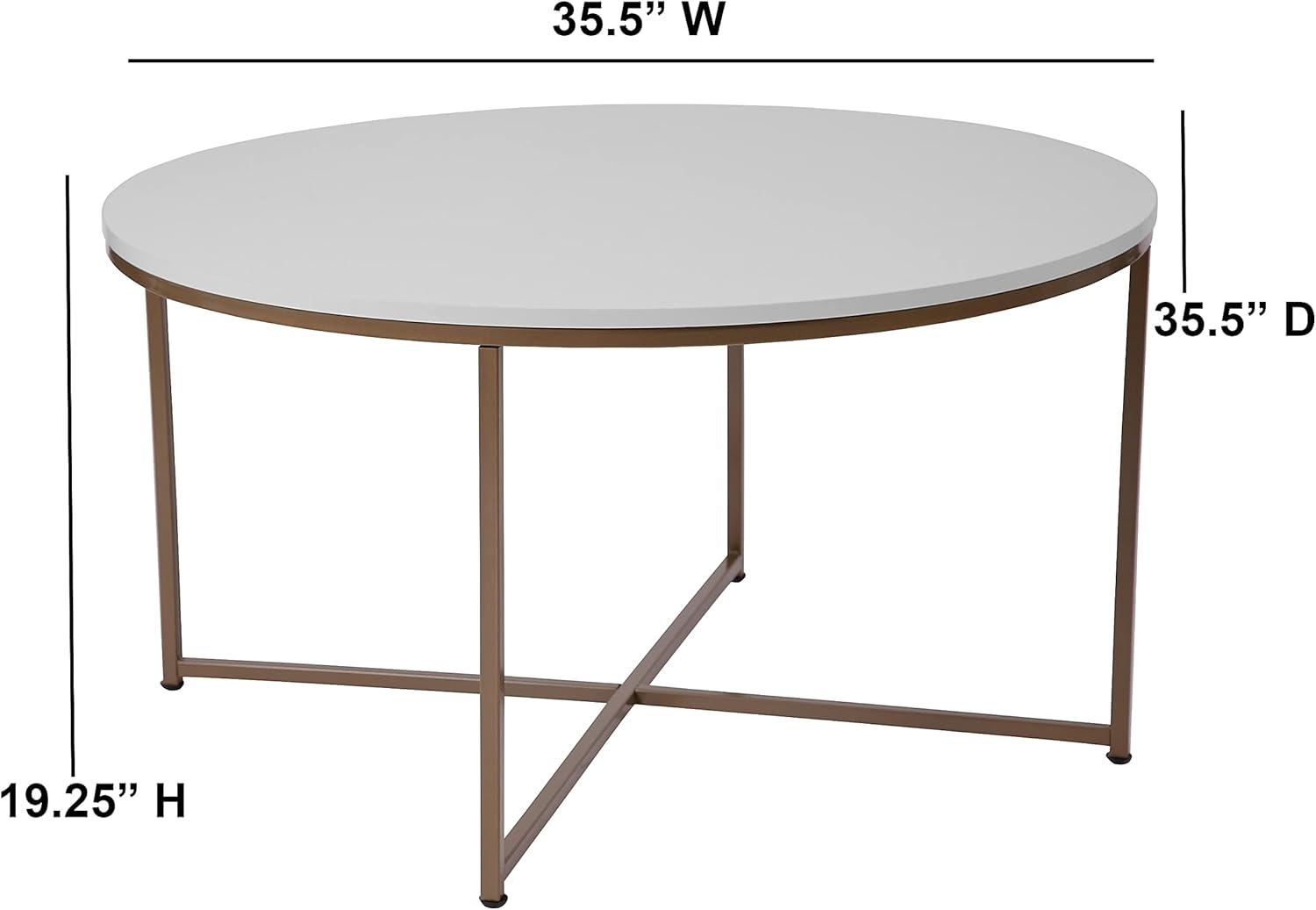 imageFlash Furniture Hampstead Collection Coffee Table Modern White Finish Coffee Table Crisscross Brushed Gold Frame