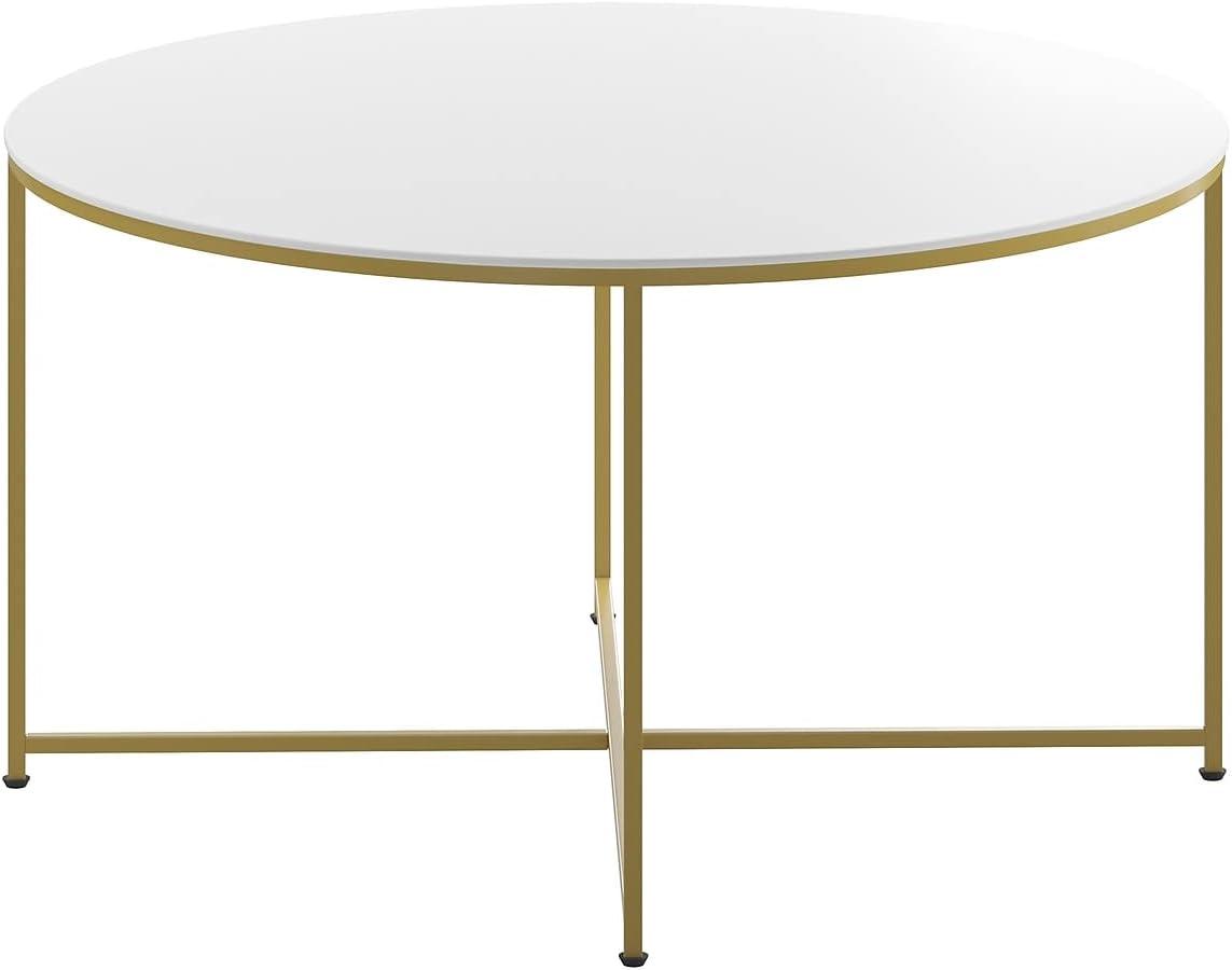 imageFlash Furniture Hampstead Collection Coffee Table Modern White Finish Coffee Table Crisscross Brushed Gold Frame
