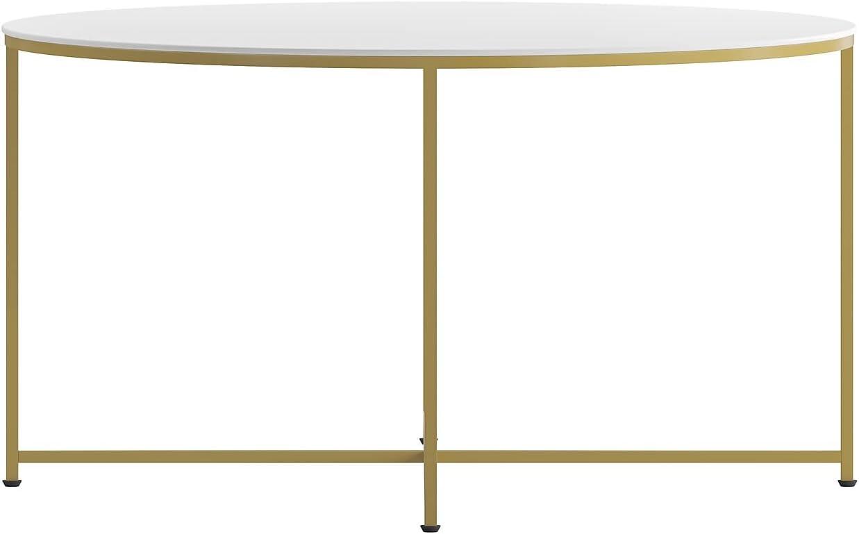 imageFlash Furniture Hampstead Collection Coffee Table Modern White Finish Coffee Table Crisscross Brushed Gold Frame
