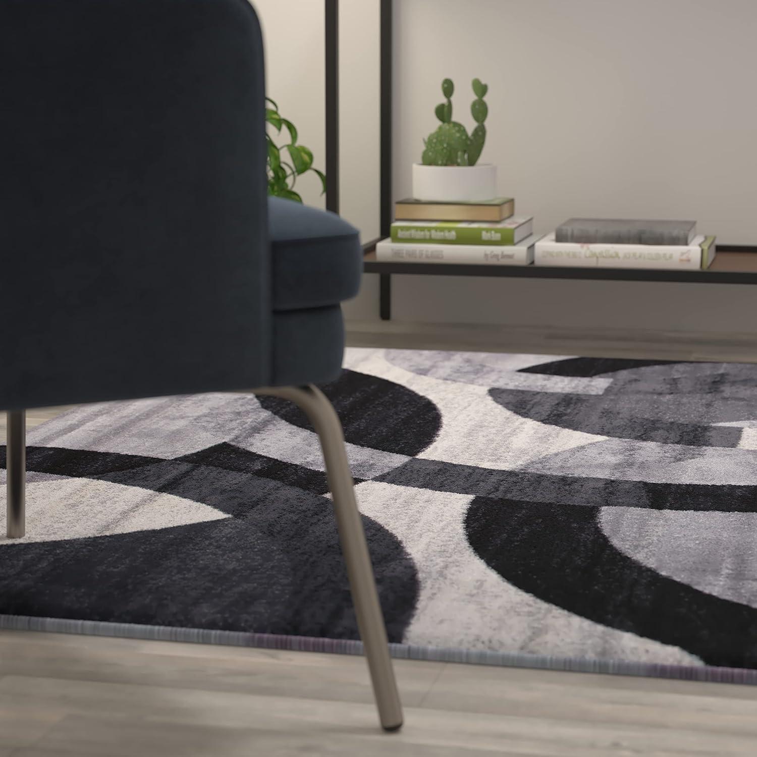 imageFlash Furniture Harken Collection 6 x 9 Geometric Area Rug Black and Gray Olefin Facing Jute Backing Living Room or Bedroom