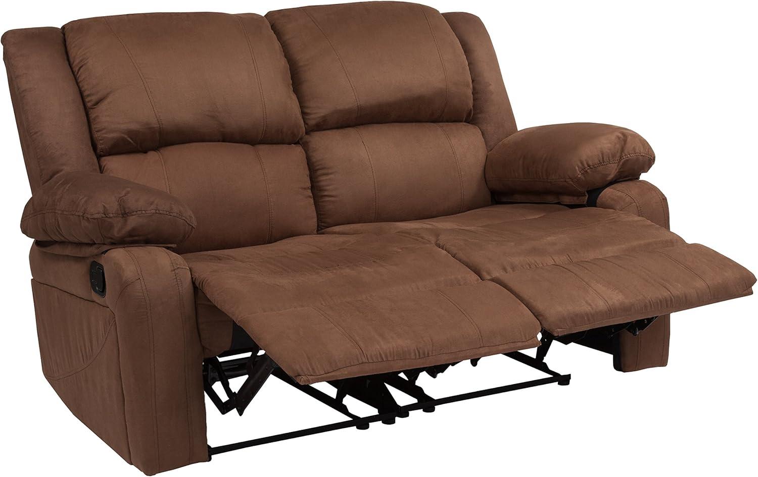 imageFlash Furniture Harmony Series Black LeatherSoft Loveseat with Two BuiltIn ReclinersChocolate Brown Microfiber