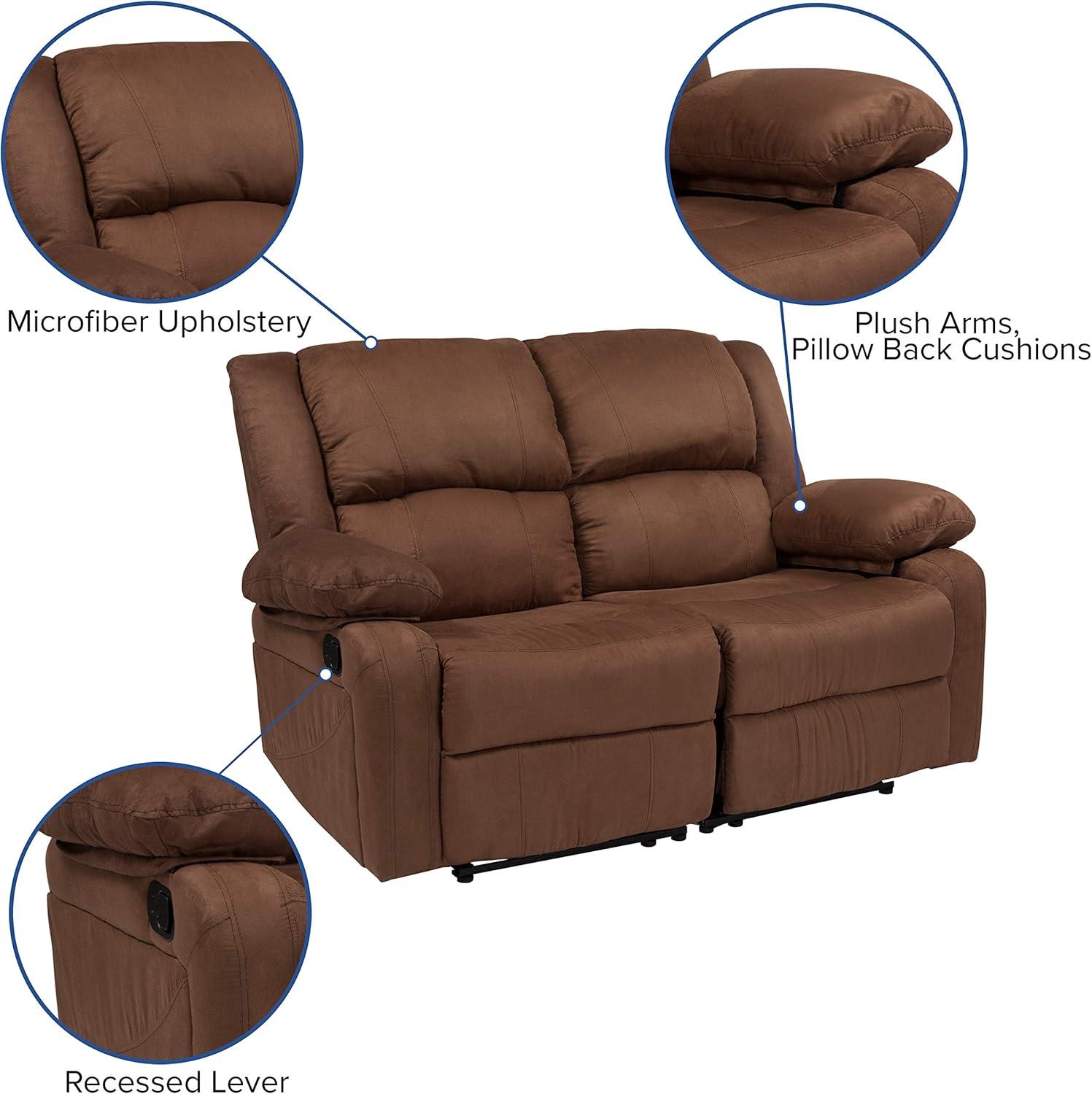 imageFlash Furniture Harmony Series Black LeatherSoft Loveseat with Two BuiltIn ReclinersChocolate Brown Microfiber