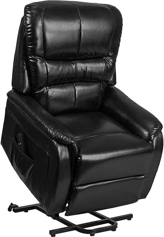 imageFlash Furniture Hercules Cognac LeatherSoft Power Lift Recliner for ElderlyBlack Leathersoft