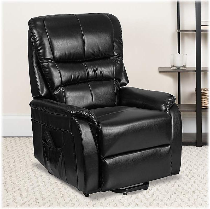 imageFlash Furniture Hercules Cognac LeatherSoft Power Lift Recliner for ElderlyBlack Leathersoft