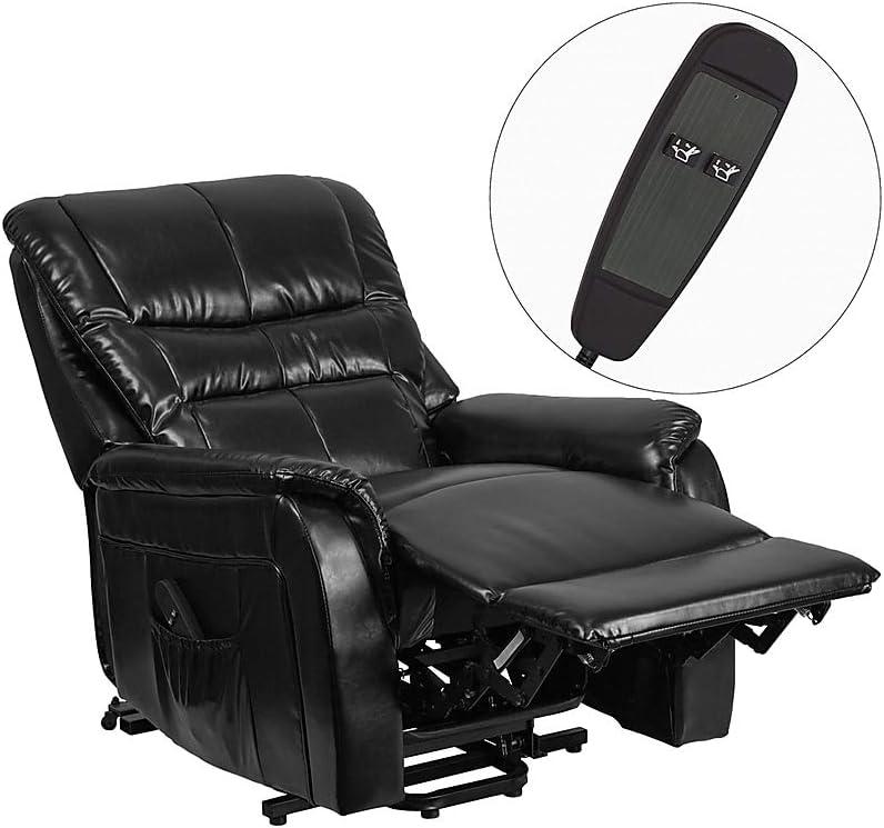 imageFlash Furniture Hercules Cognac LeatherSoft Power Lift Recliner for ElderlyBlack Leathersoft