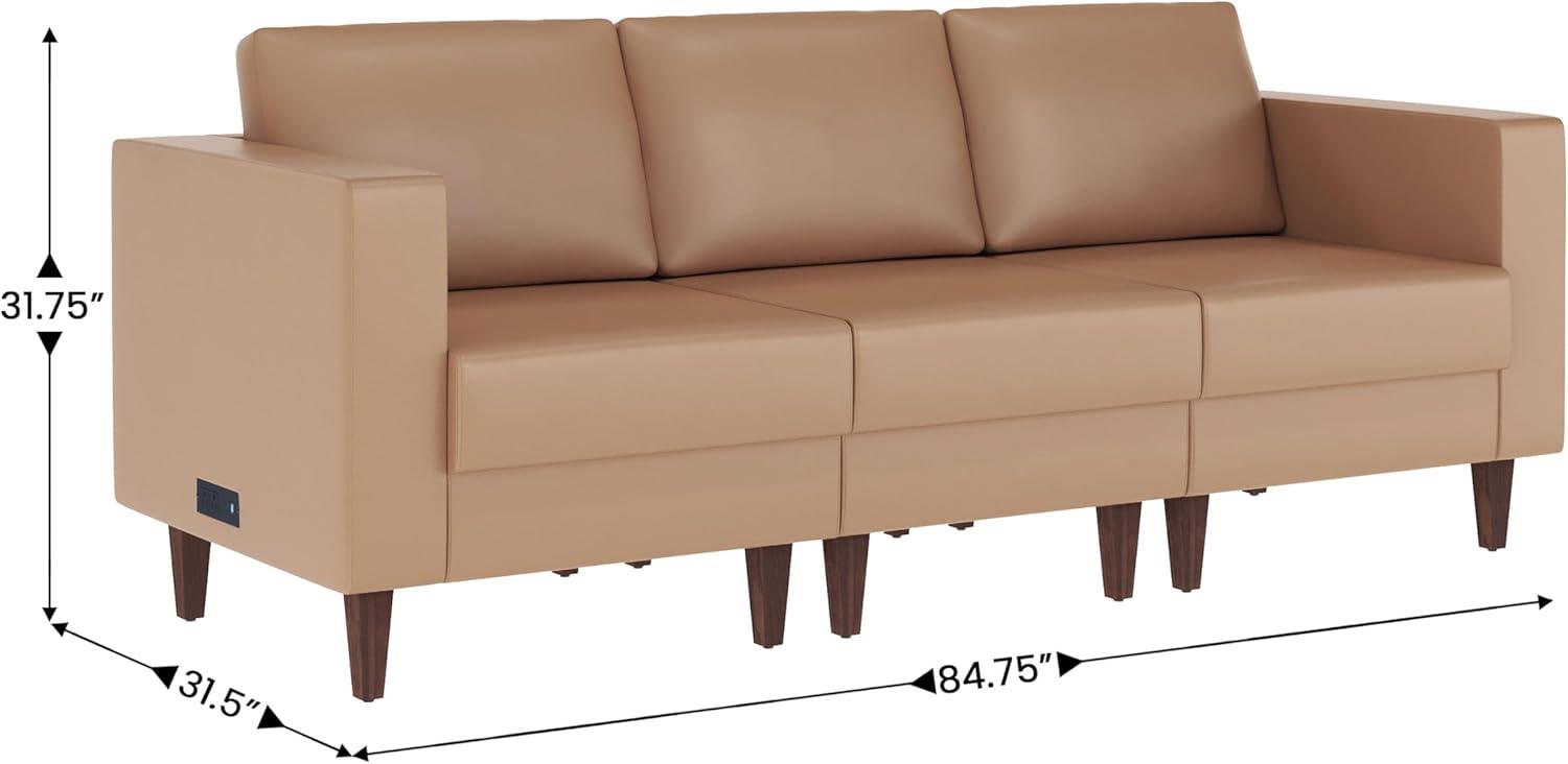 imageFlash Furniture Hercules Artemis 3 Piece Commercial Seating Set for Reception and Lobby Use Solid Wood Legs 8 Outlets 4 USB and 4 USBC Ports Cognac LeatherSoftCognac