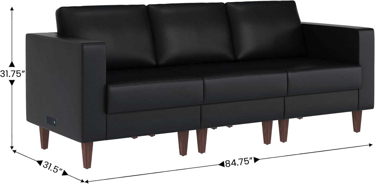 imageFlash Furniture Hercules Artemis 3 Piece Commercial Seating Set for Reception and Lobby Use Solid Wood Legs 8 Outlets 4 USB and 4 USBC Ports Cognac LeatherSoftBlack