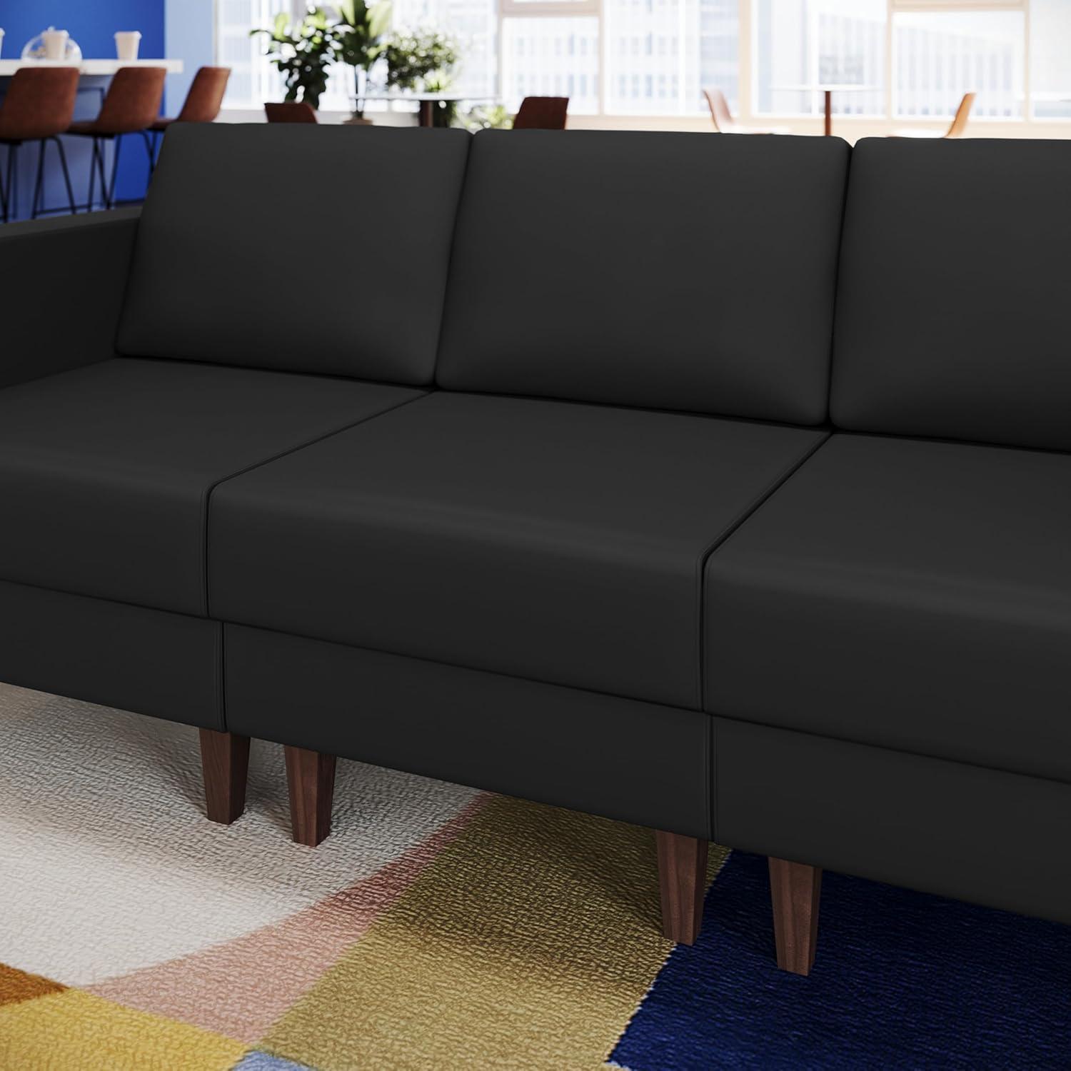 imageFlash Furniture Hercules Artemis Commercial Modular Middle Chair for Reception and Lobby Areas with Solid Wood Legs Black LeatherSoftBlack