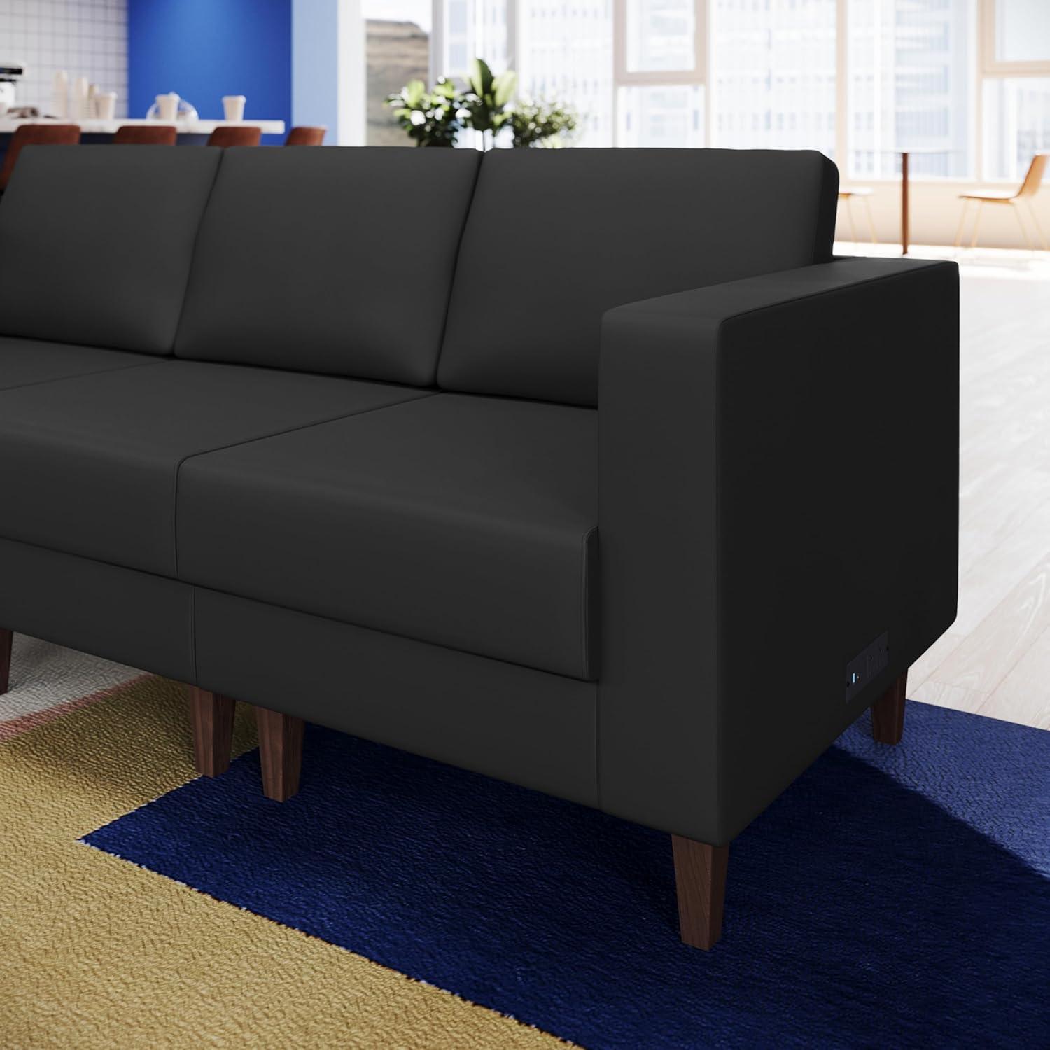 imageFlash Furniture Hercules Artemis Commercial Modular Right Arm Chair for Reception Areas with Solid Wood Legs 2 Outlets 1 USB and 1 USBC Ports Black LeatherSoftBlack