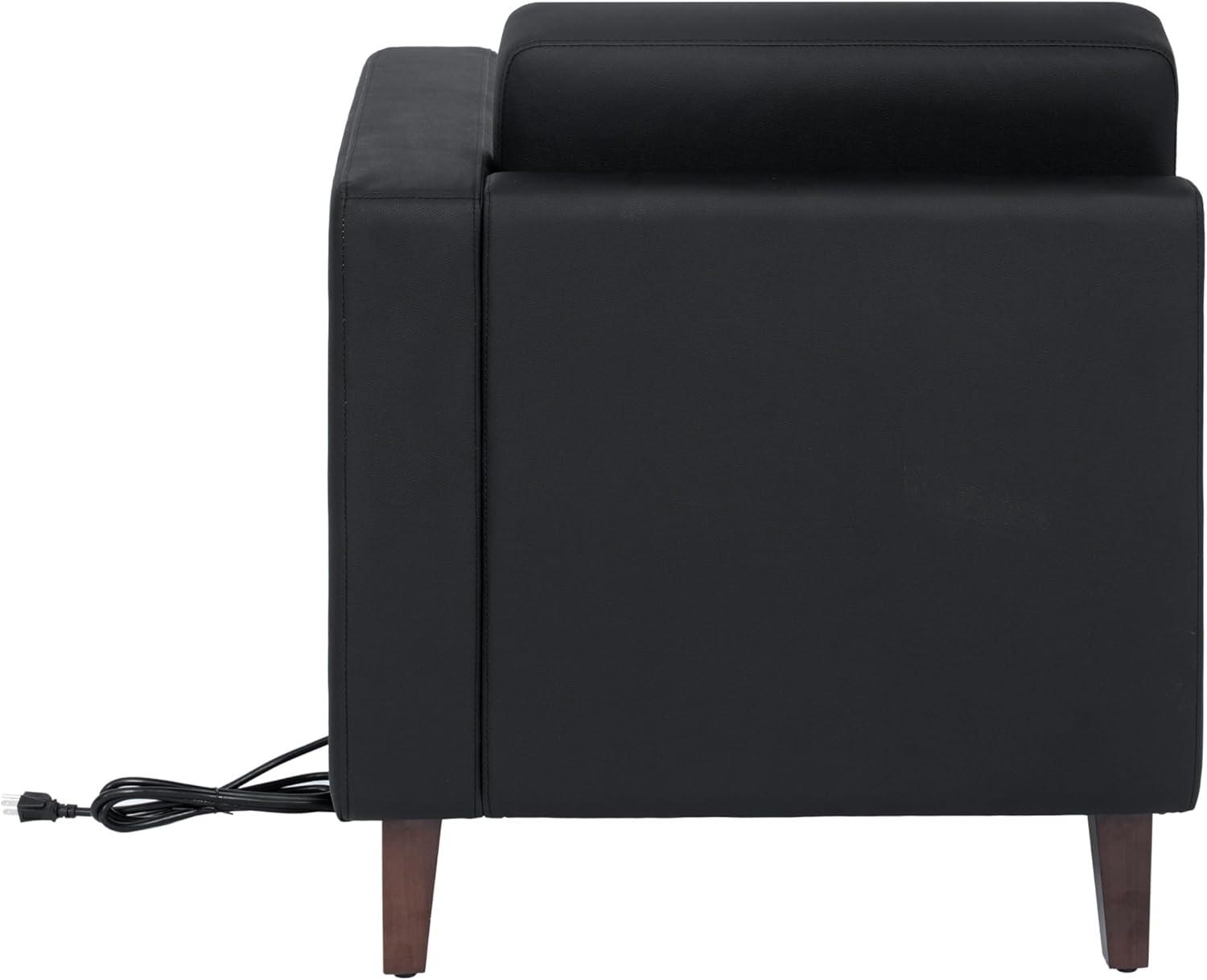 imageFlash Furniture Hercules Artemis Commercial Modular Right Arm Chair for Reception Areas with Solid Wood Legs 2 Outlets 1 USB and 1 USBC Ports Black LeatherSoftBlack