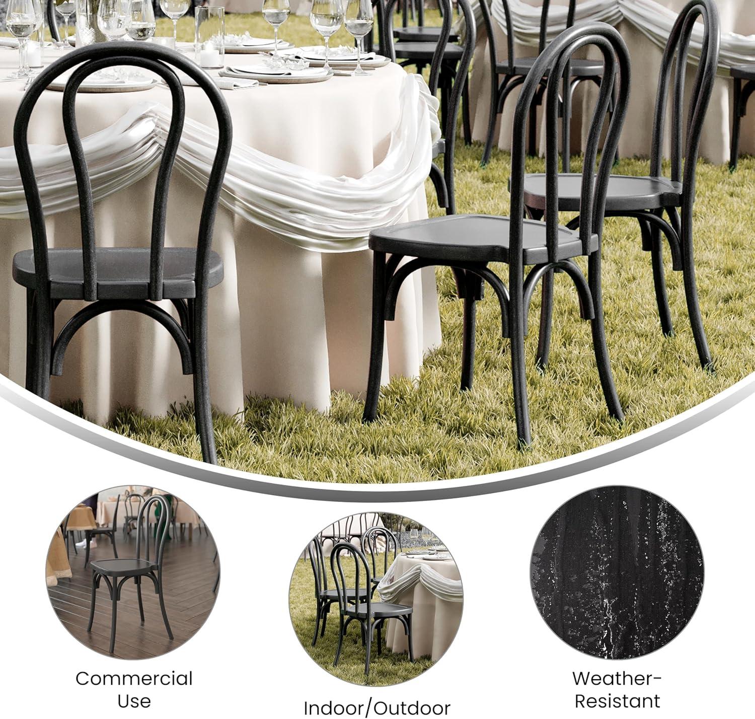 imageFlash Furniture Hercules Commercial IndoorOutdoor Thonet Style Chair Wood Look WeatherResistant Lightweight Design Versatile Use Set of 2 Dark BrownBlack