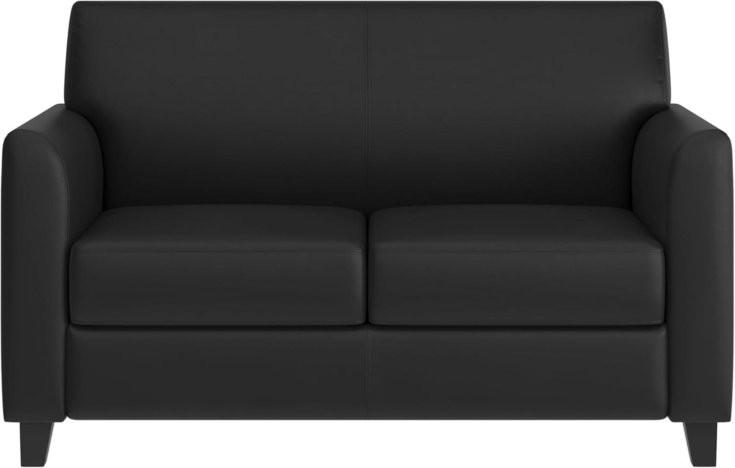 imageFlash Furniture Hercules Diplomat Series LeatherSoft Upholstered Loveseat Modern Small Sofa for Living Room or Office BlackBlack
