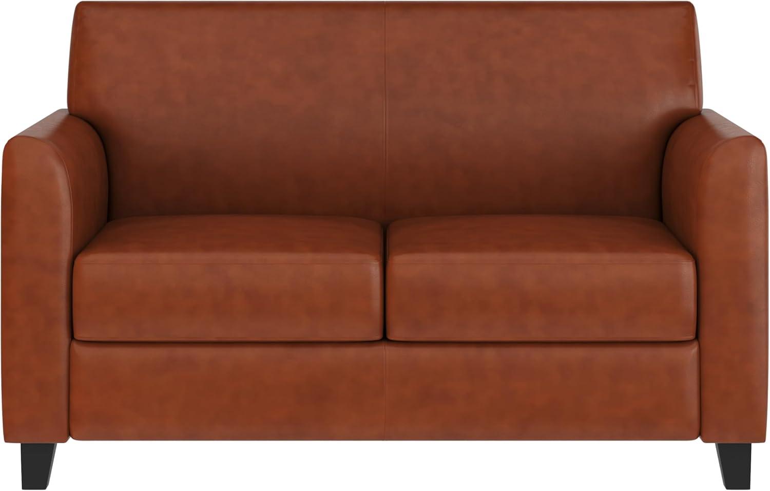 imageFlash Furniture Hercules Diplomat Series LeatherSoft Upholstered Loveseat Modern Small Sofa for Living Room or Office BlackCognac