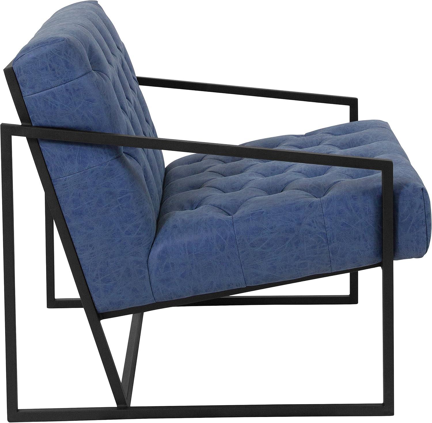 imageFlash Furniture Hercules Madison Series LeatherSoft Tufted Lounge Chair Tufted Retro Accent Chair for Living Room or Office BlackRetro Blue