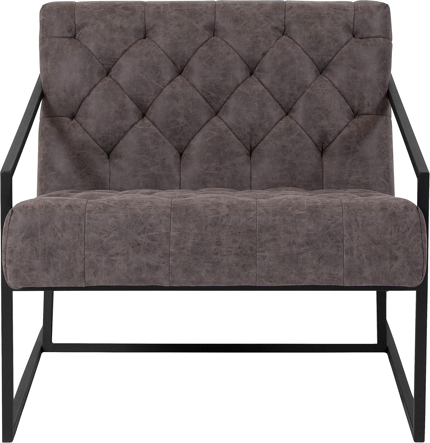 imageFlash Furniture Hercules Madison Series LeatherSoft Tufted Lounge Chair Tufted Retro Accent Chair for Living Room or Office BlackRetro Gray