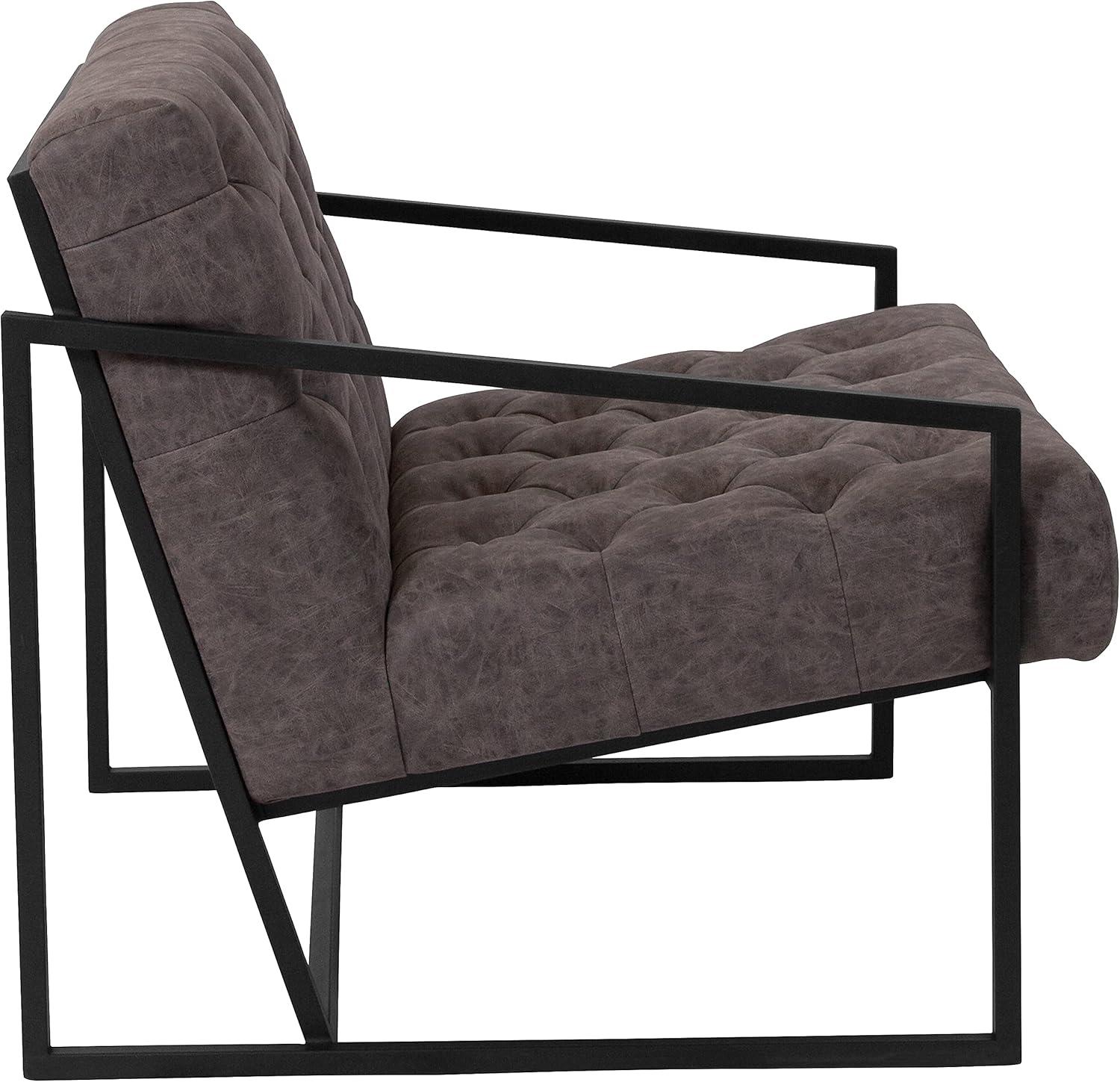 imageFlash Furniture Hercules Madison Series LeatherSoft Tufted Lounge Chair Tufted Retro Accent Chair for Living Room or Office BlackRetro Gray