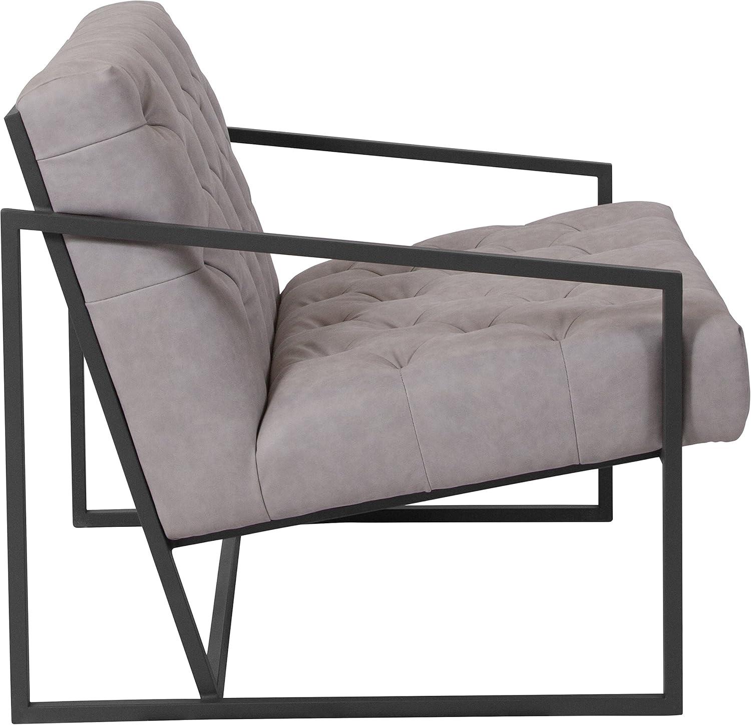 imageFlash Furniture Hercules Madison Series LeatherSoft Tufted Lounge Chair Tufted Retro Accent Chair for Living Room or Office BlackRetro Light Gray