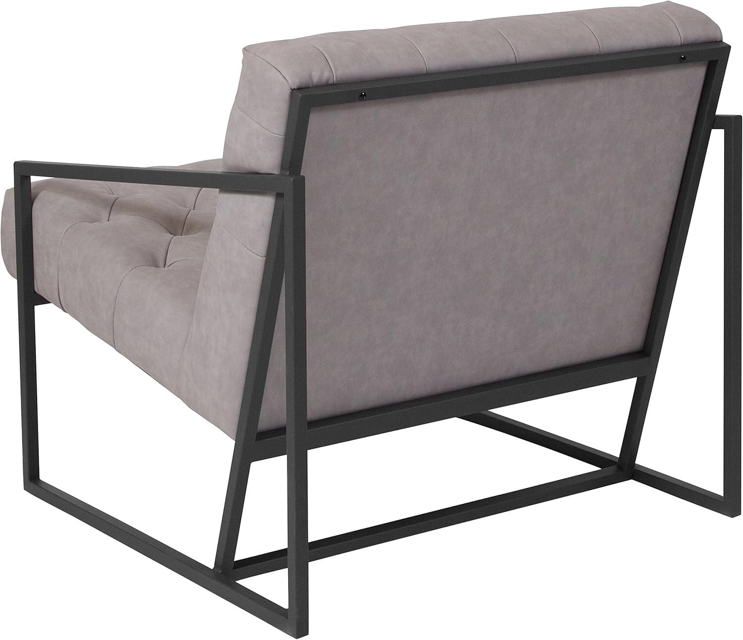 imageFlash Furniture Hercules Madison Series LeatherSoft Tufted Lounge Chair Tufted Retro Accent Chair for Living Room or Office BlackRetro Light Gray