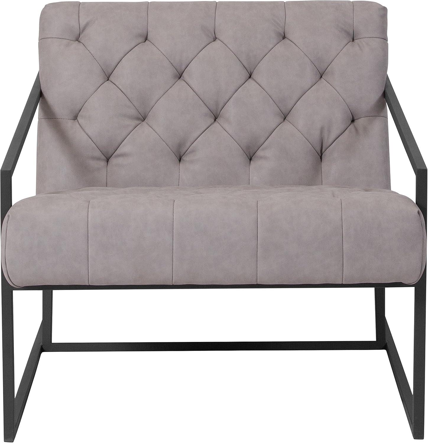 imageFlash Furniture Hercules Madison Series LeatherSoft Tufted Lounge Chair Tufted Retro Accent Chair for Living Room or Office BlackRetro Light Gray