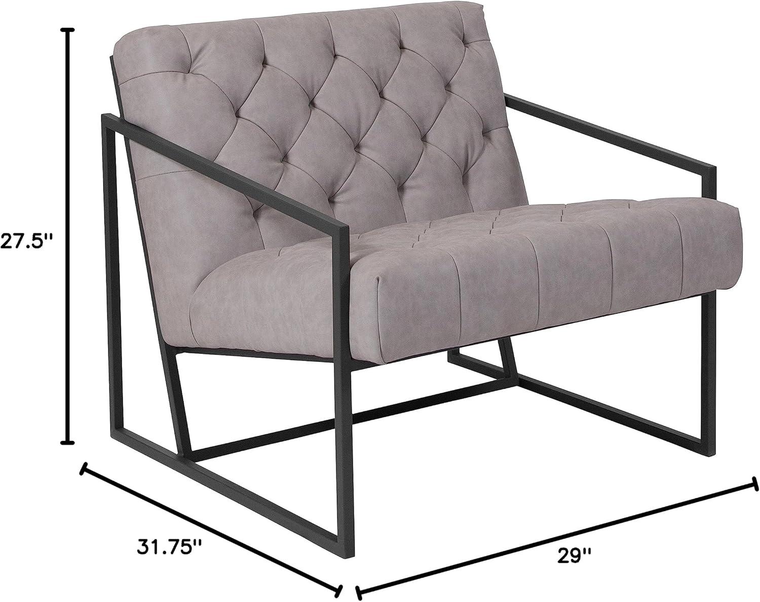 imageFlash Furniture Hercules Madison Series LeatherSoft Tufted Lounge Chair Tufted Retro Accent Chair for Living Room or Office BlackRetro Light Gray