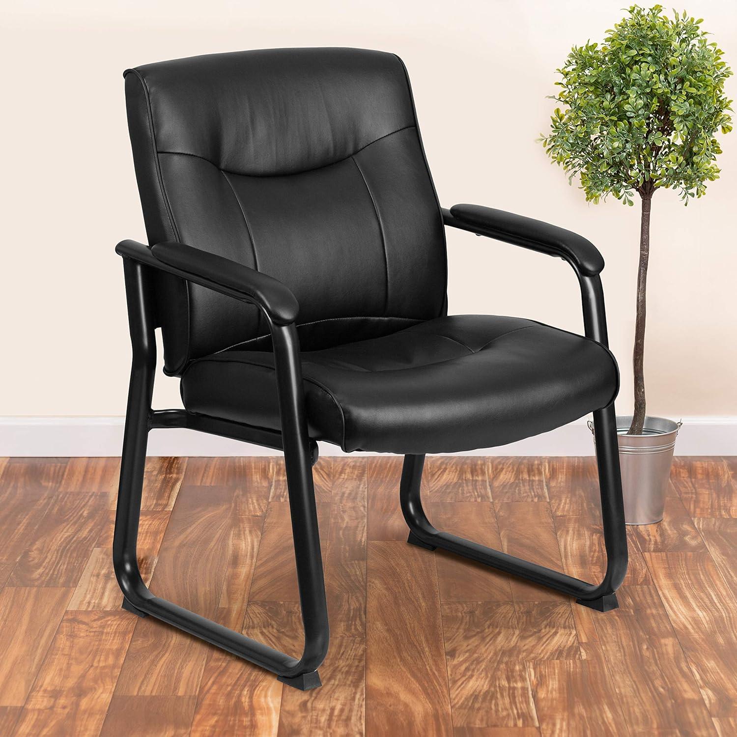 imageFlash Furniture Hercules Series Big ampamp Tall LeatherSoft Executive Side Reception Chair Padded Lobby Chair with 500lb Static Weight Capacity BlackChair