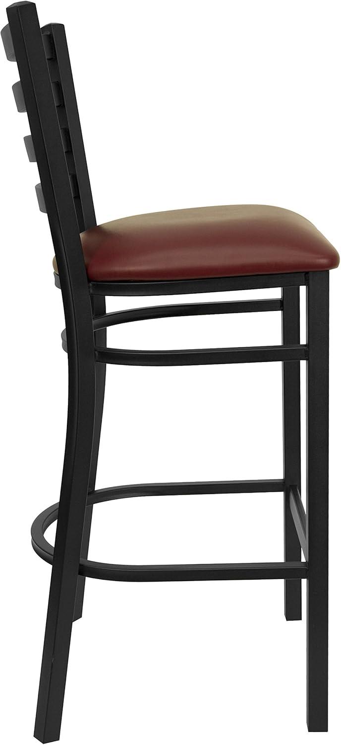 imageFlash Furniture Hercules Series Ladder Back Metal Restaurant Barstool Modern Upholstered Armless Bar Height Chair for Restaurants and Kitchens BlackBurgundy Vinyl SeatBlack Metal Frame