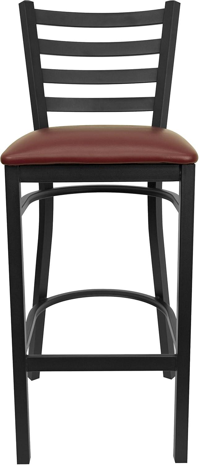 imageFlash Furniture Hercules Series Ladder Back Metal Restaurant Barstool Modern Upholstered Armless Bar Height Chair for Restaurants and Kitchens BlackBurgundy Vinyl SeatBlack Metal Frame