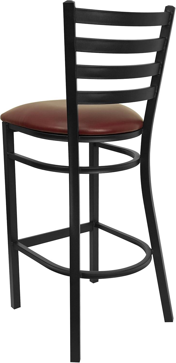 imageFlash Furniture Hercules Series Ladder Back Metal Restaurant Barstool Modern Upholstered Armless Bar Height Chair for Restaurants and Kitchens BlackBurgundy Vinyl SeatBlack Metal Frame