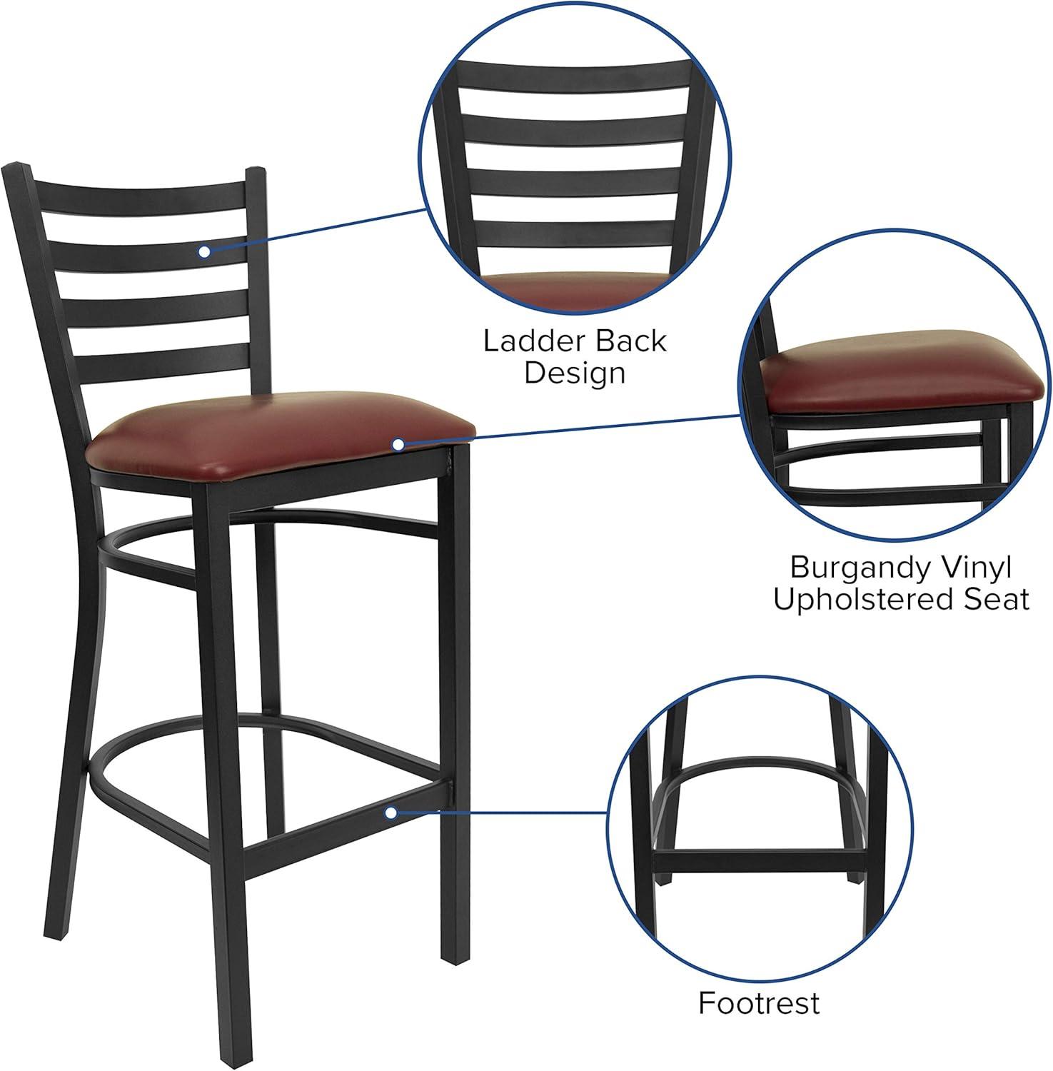 imageFlash Furniture Hercules Series Ladder Back Metal Restaurant Barstool Modern Upholstered Armless Bar Height Chair for Restaurants and Kitchens BlackBurgundy Vinyl SeatBlack Metal Frame