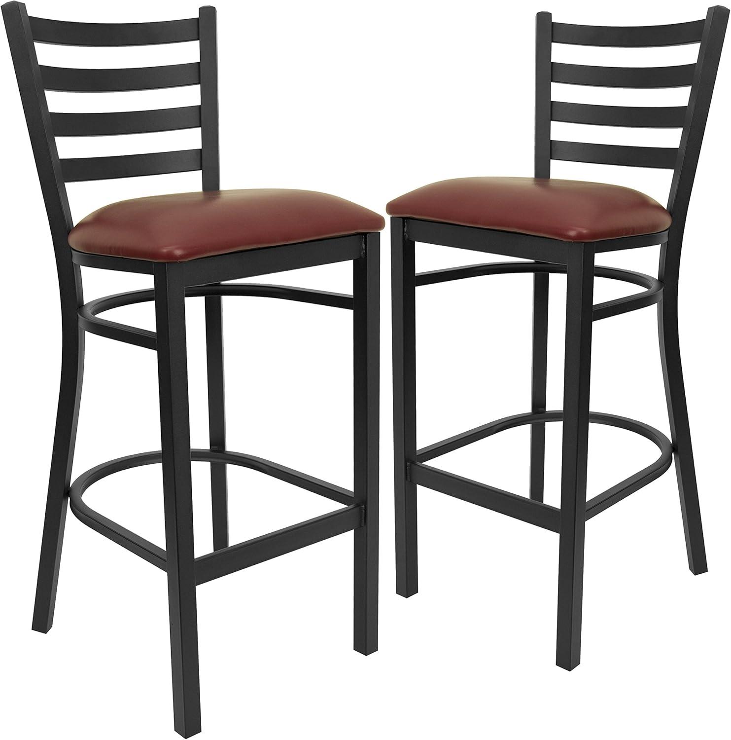 imageFlash Furniture Hercules Series Ladder Back Metal Restaurant Barstool Modern Upholstered Armless Bar Height Chair for Restaurants and Kitchens BlackBurgundy Vinyl SeatBlack Metal Frame