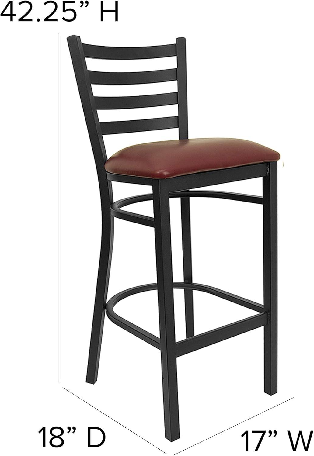 imageFlash Furniture Hercules Series Ladder Back Metal Restaurant Barstool Modern Upholstered Armless Bar Height Chair for Restaurants and Kitchens BlackBurgundy Vinyl SeatBlack Metal Frame