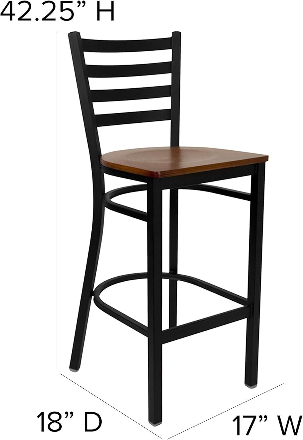 imageFlash Furniture Hercules Series Ladder Back Metal Restaurant Barstool Modern Upholstered Armless Bar Height Chair for Restaurants and Kitchens BlackCherry Wood SeatBlack Metal Frame