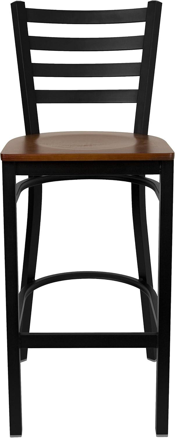 imageFlash Furniture Hercules Series Ladder Back Metal Restaurant Barstool Modern Upholstered Armless Bar Height Chair for Restaurants and Kitchens BlackCherry Wood SeatBlack Metal Frame