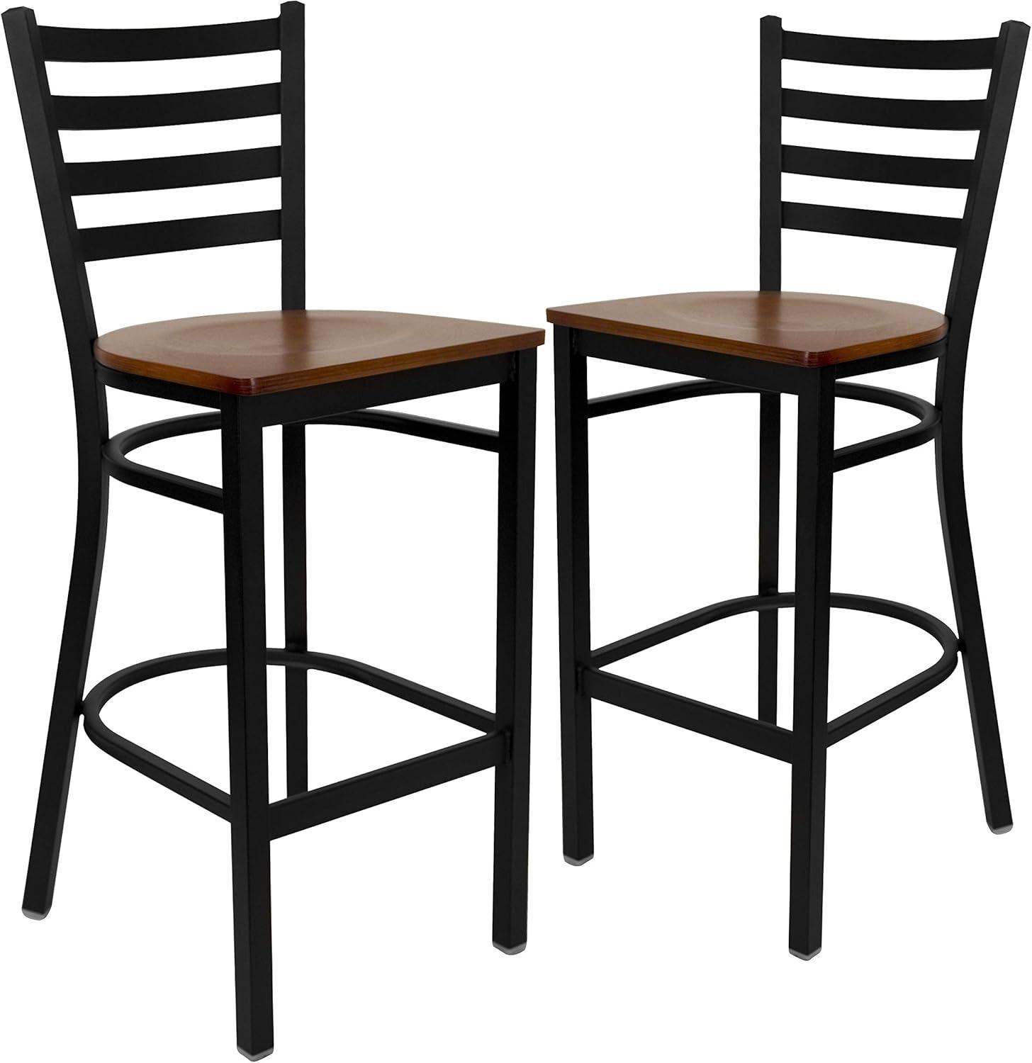 imageFlash Furniture Hercules Series Ladder Back Metal Restaurant Barstool Modern Upholstered Armless Bar Height Chair for Restaurants and Kitchens BlackCherry Wood SeatBlack Metal Frame